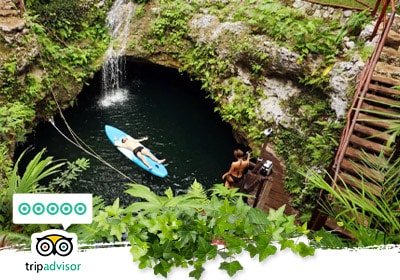 private cenote with waterfall in cancun and puerto morelos